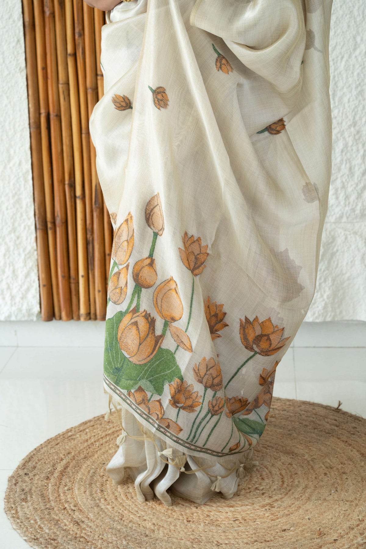 Soft Tissue Silk Saree with Pichwai Style Lotus Motif
