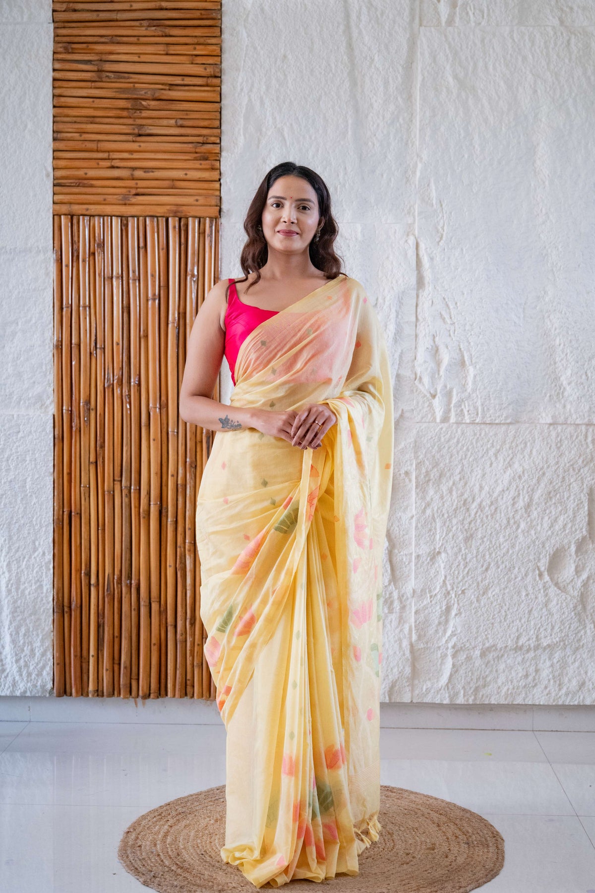 Mul Chanderi Saree with Flowers Design
