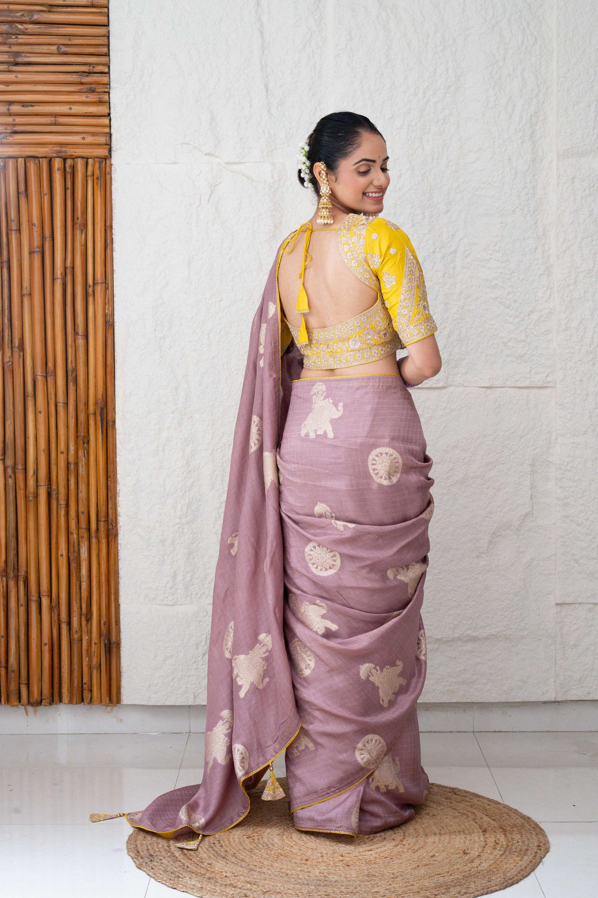 Tussar Silk Saree with Zari Woven Elephant Motifs