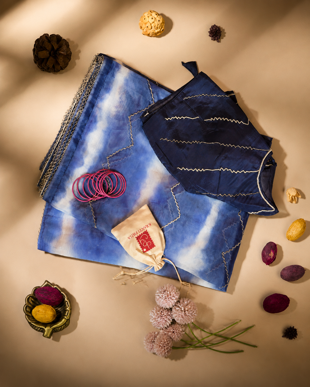 Blue Shibori Organza Saree Blue