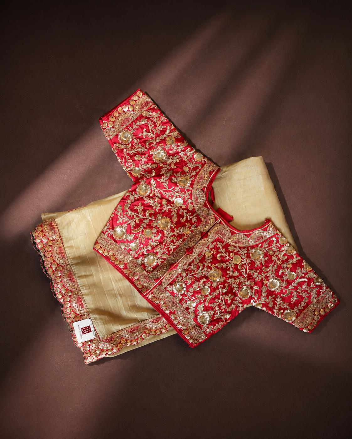 Champagne Gold Crepe Silk Saree Pink