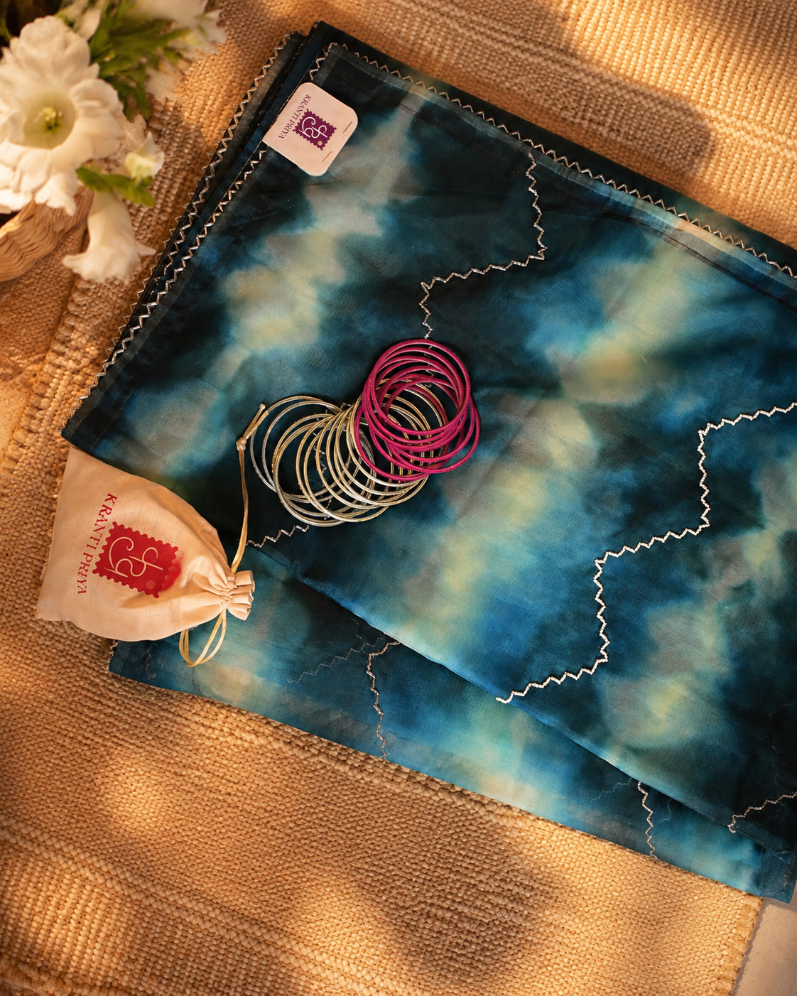 Blue Shibori Organza Saree