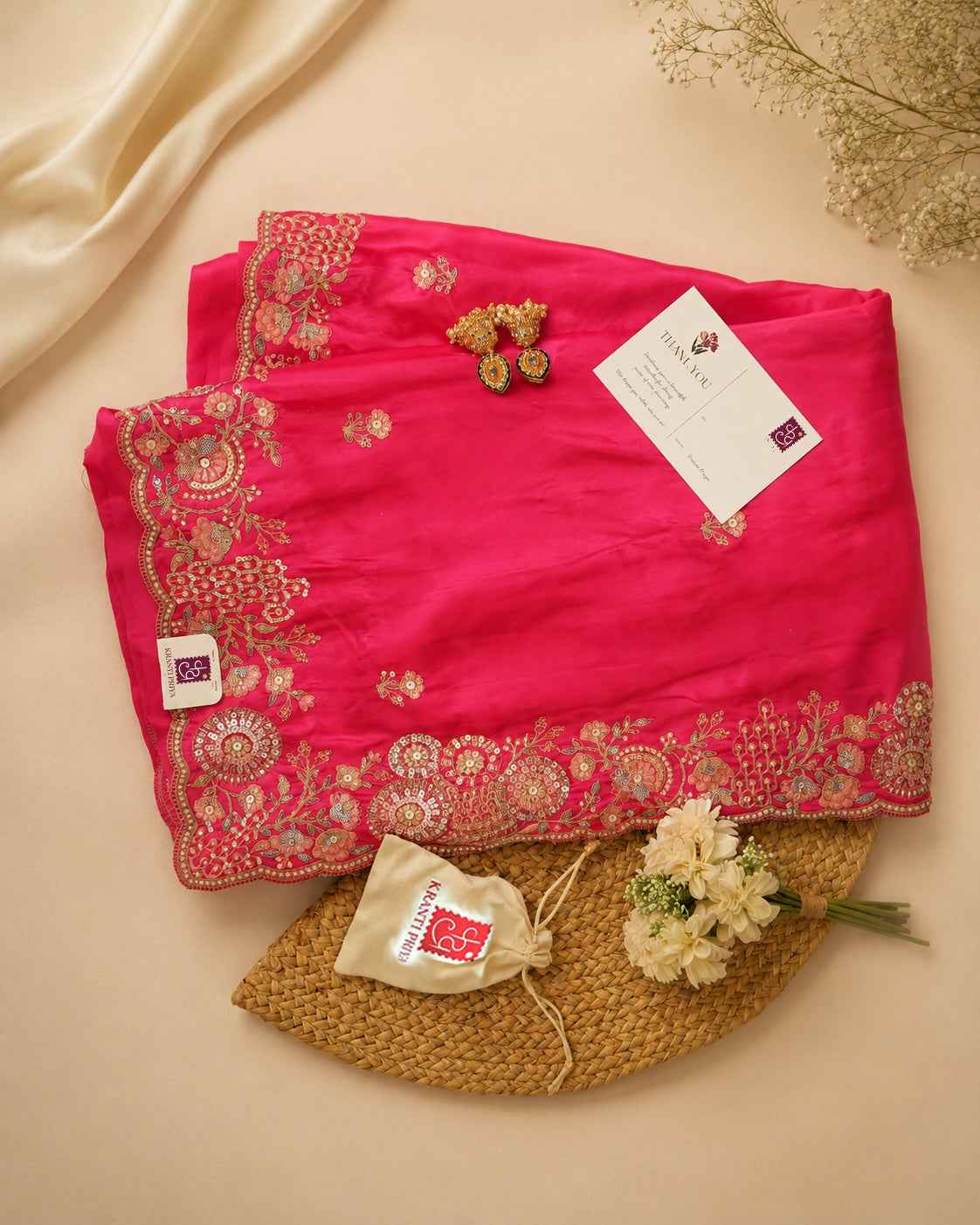 Pure Crepe Silk Border Saree Pink