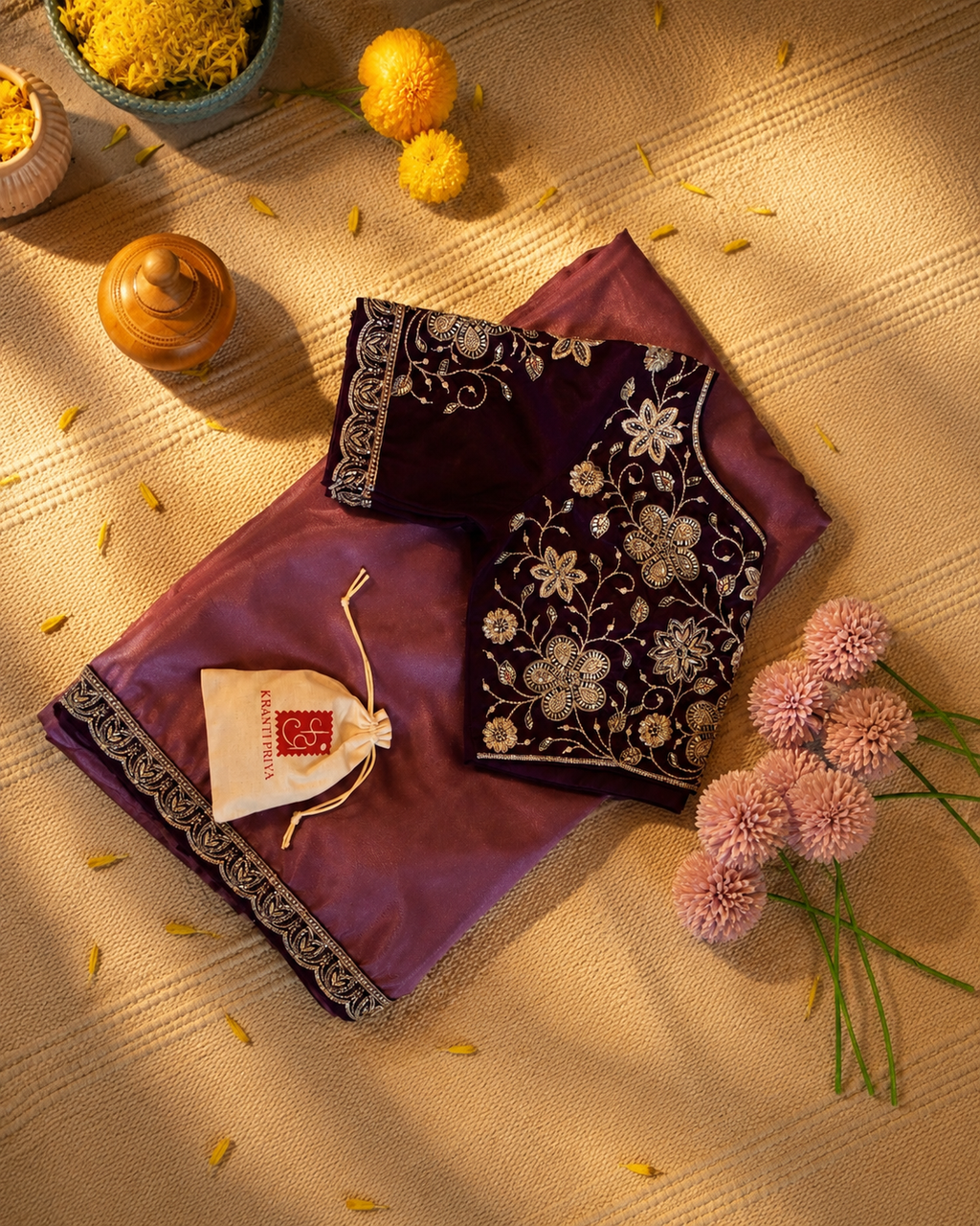 Embroidered Border Crepe Silk Saree