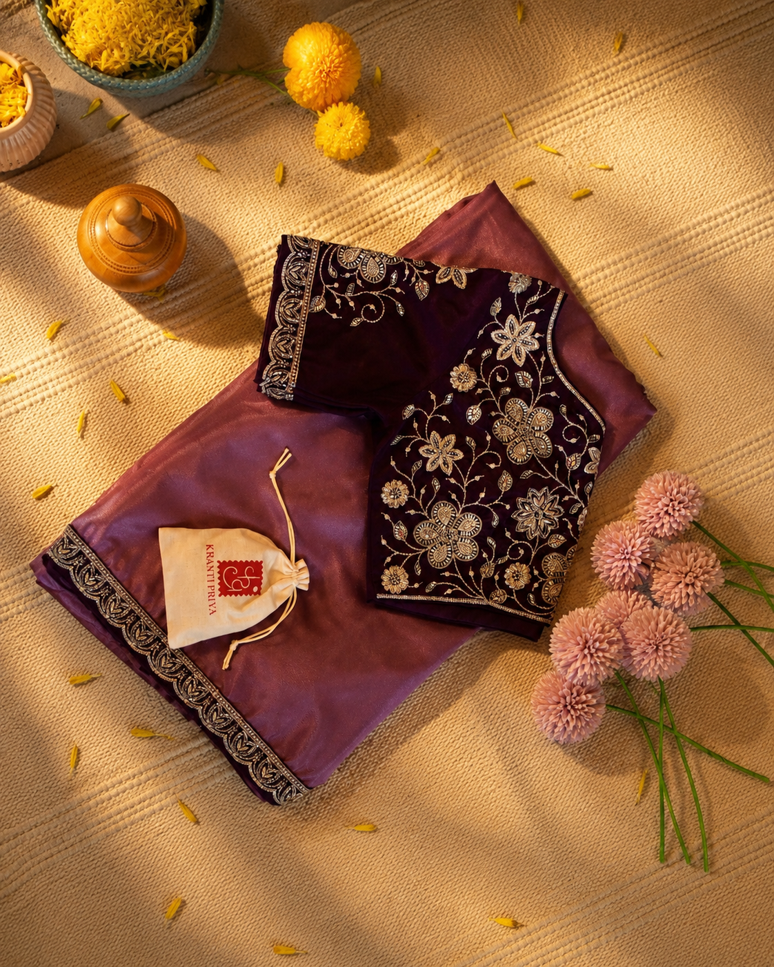 Embroidered Border Crepe Silk Saree