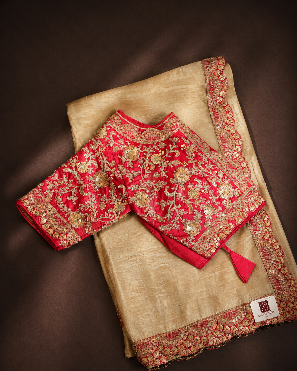 Champagne Gold Crepe Silk Saree