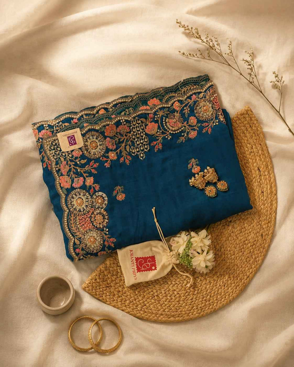 Pure Crepe Silk Border Saree Blue