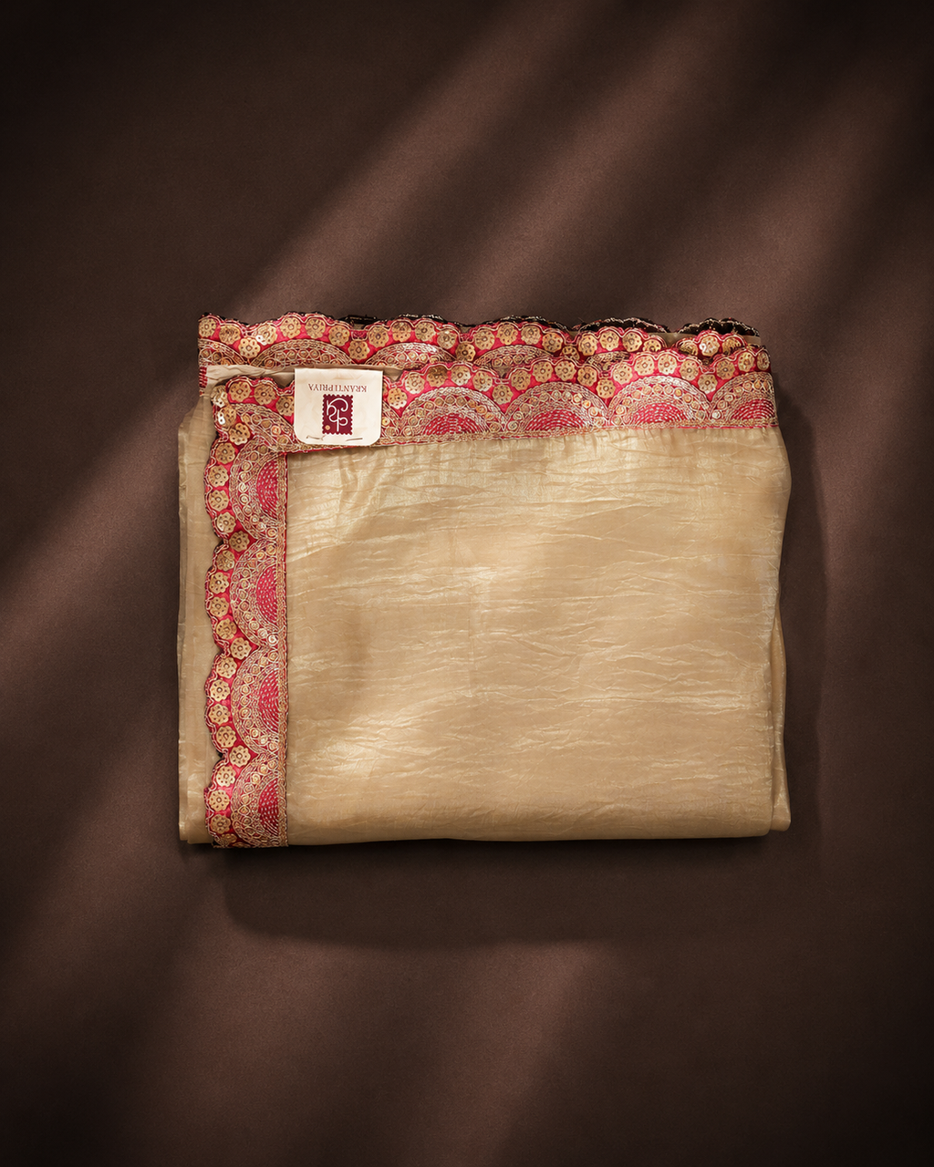 Champagne Gold Crepe Silk Saree
