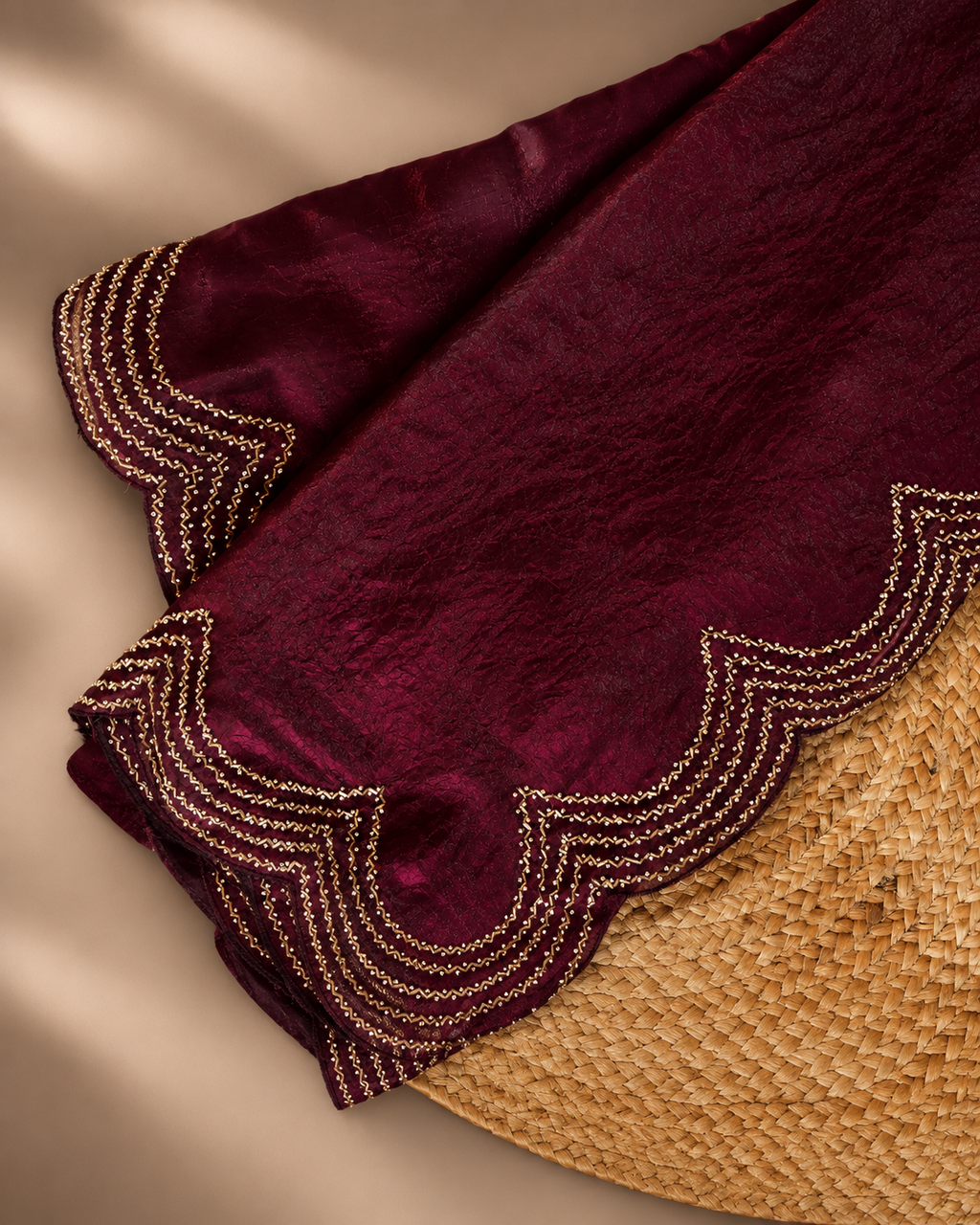 Wine Metallic Silk Saree