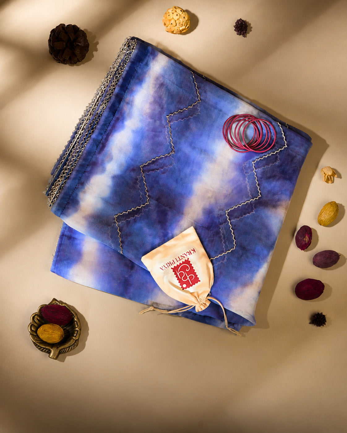 Blue Shibori Organza Saree