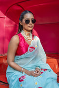 Soft Blue Organza Saree with Floral Embroidery