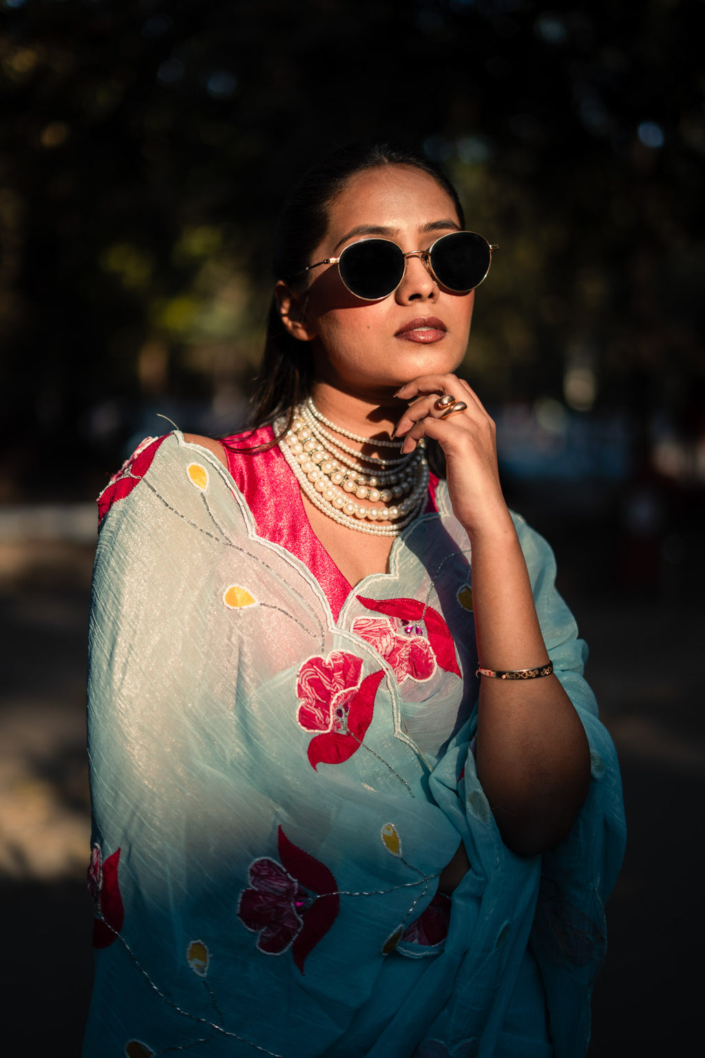 Soft Blue Organza Saree with Floral Embroidery