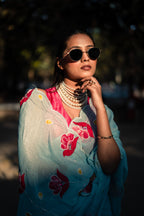Soft Blue Organza Saree with Floral Embroidery