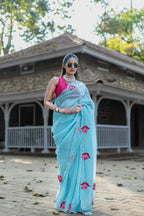 Soft Blue Organza Saree with Floral Embroidery