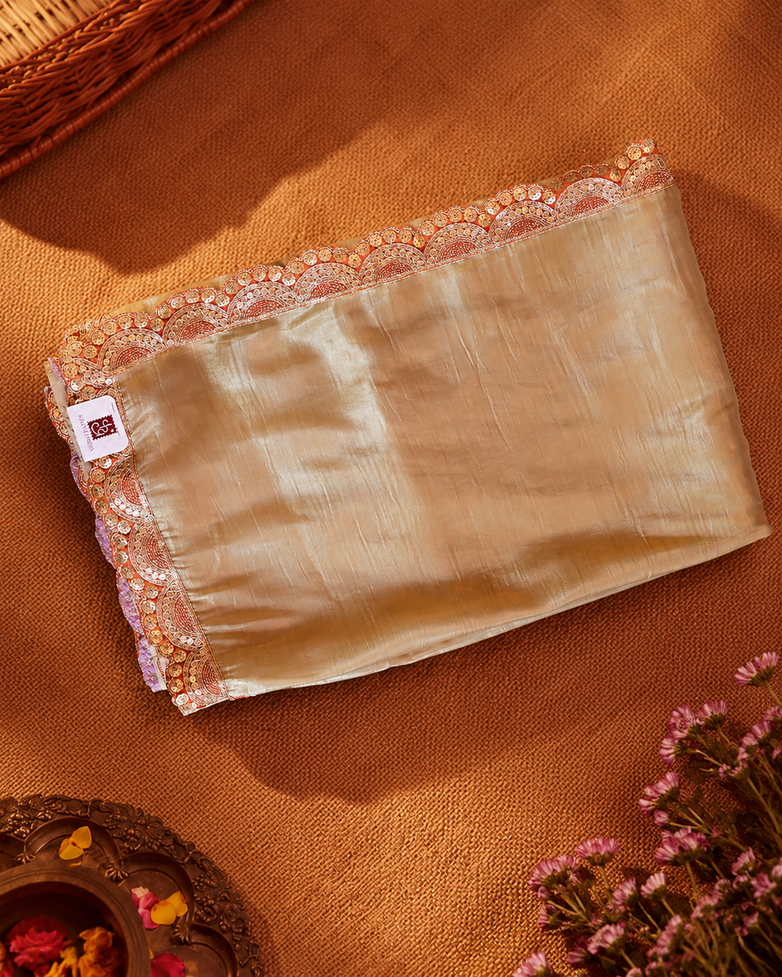 Champagne Gold Crepe Silk Saree