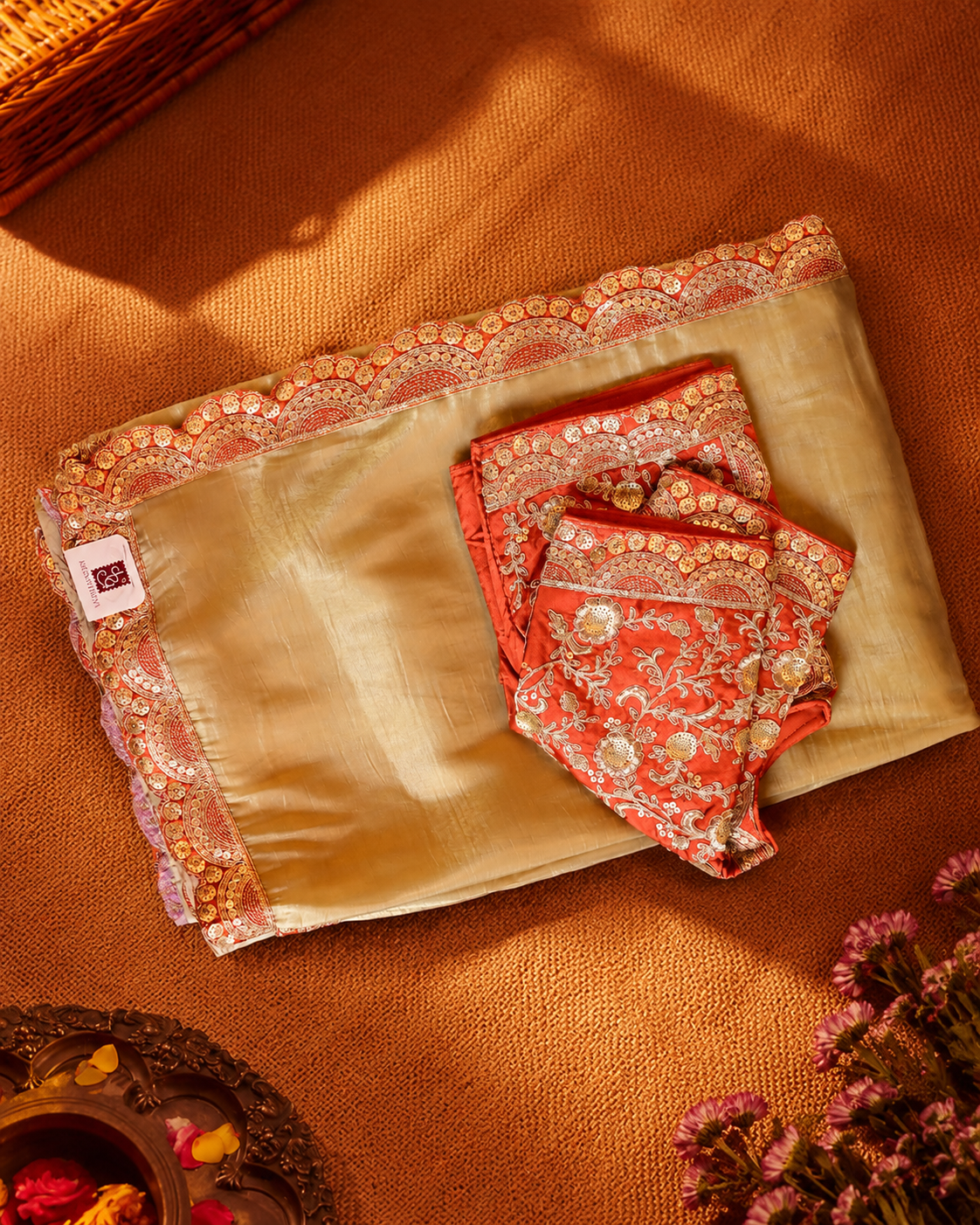 Champagne Gold Crepe Silk Saree