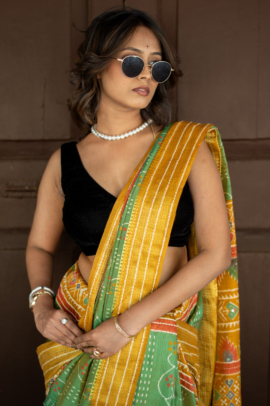 Cotton Crepe Silk Saree with Sequence Katha Work