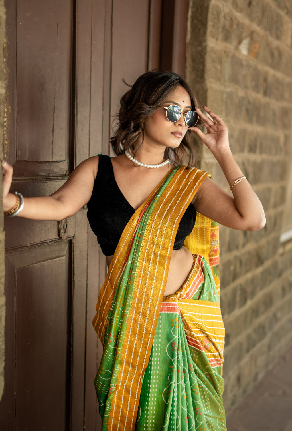 Cotton Crepe Silk Saree with Sequence Katha Work