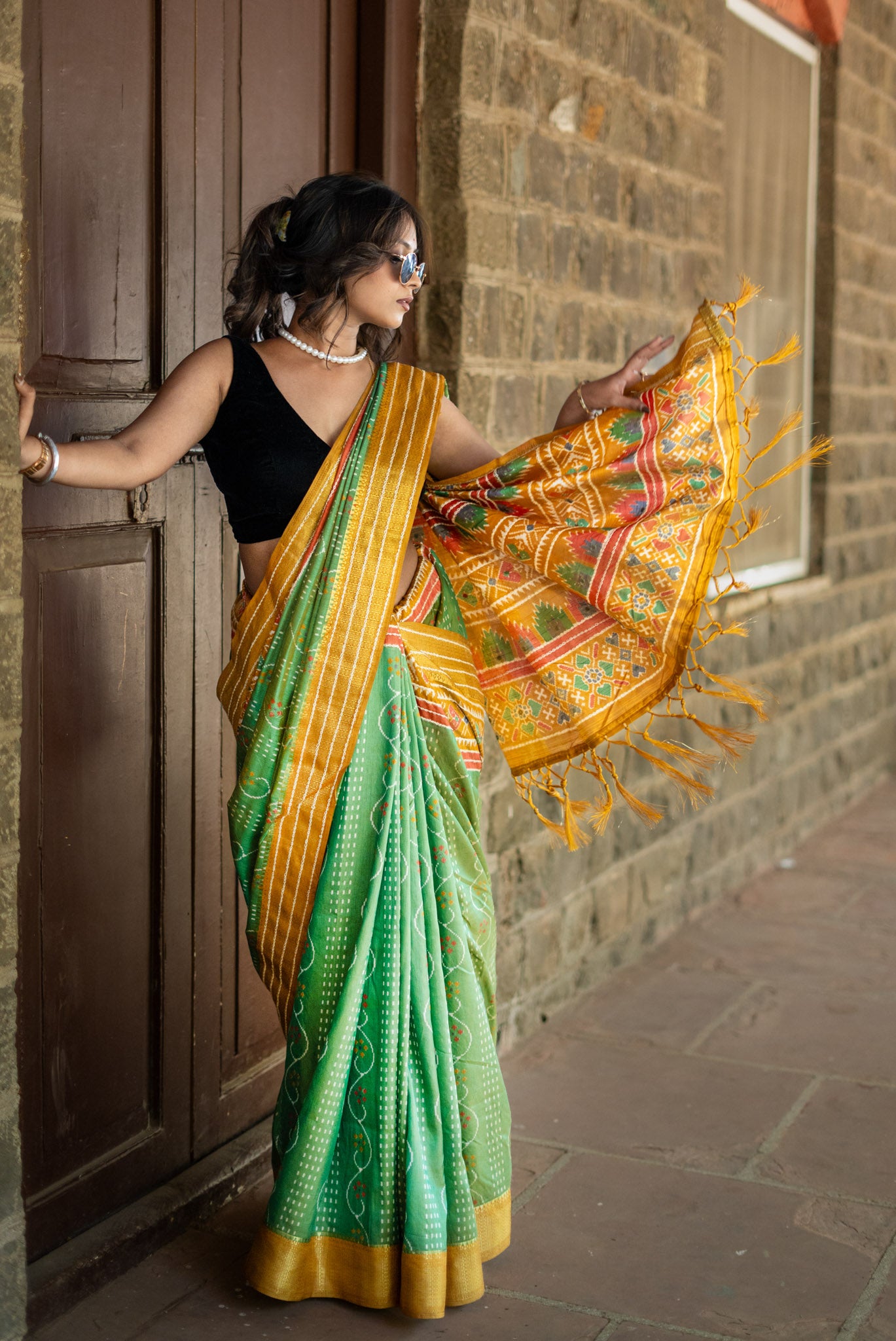 Cotton Crepe Silk Saree with Sequence Katha Work