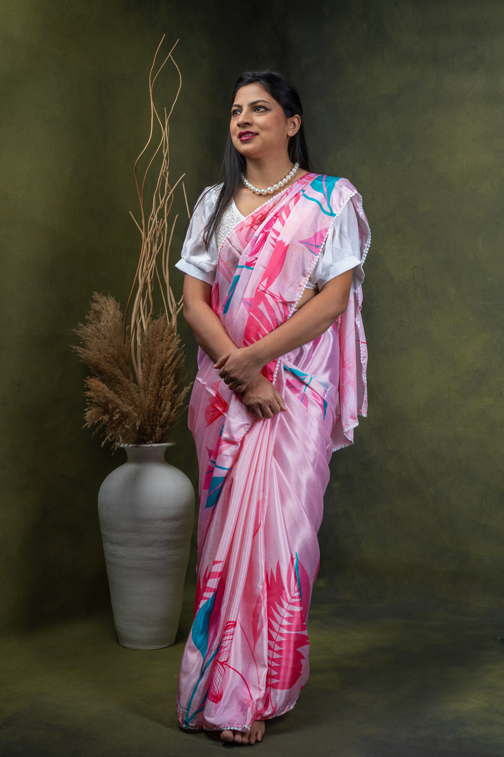 Crepe Silk Saree with Floral Print