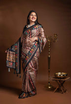Black Crepe Silk Saree with Mosaic Floral Print