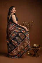Black Crepe Silk Saree with Mosaic Floral Print