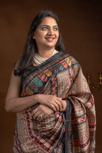Black Crepe Silk Saree with Mosaic Floral Print