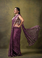 Plum Bandhani Crepe Silk Saree