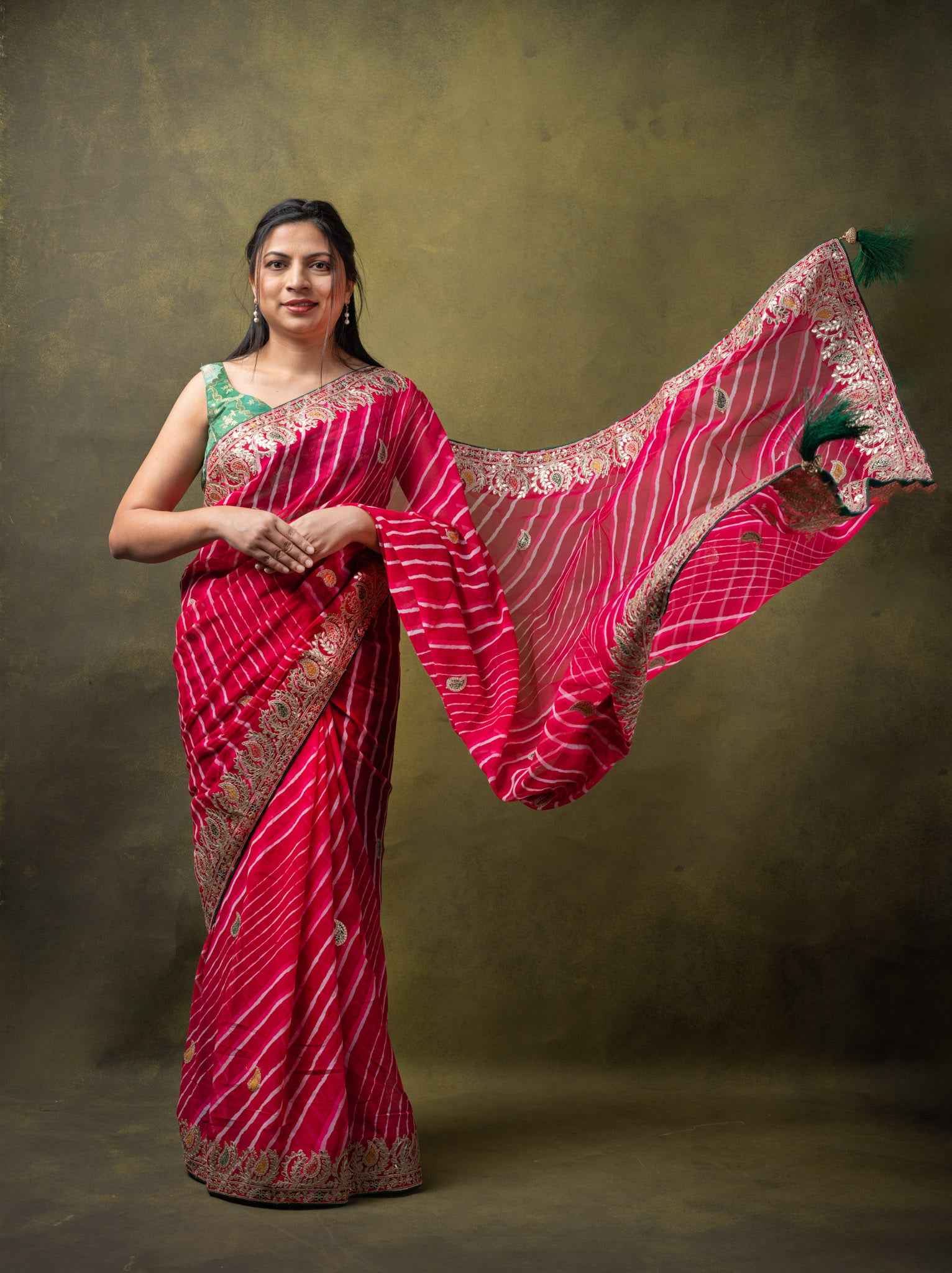 Fuchsia Chiffon Saree with Leheriya Stripes