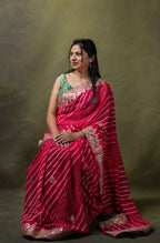 Fuchsia Chiffon Saree with Leheriya Stripes