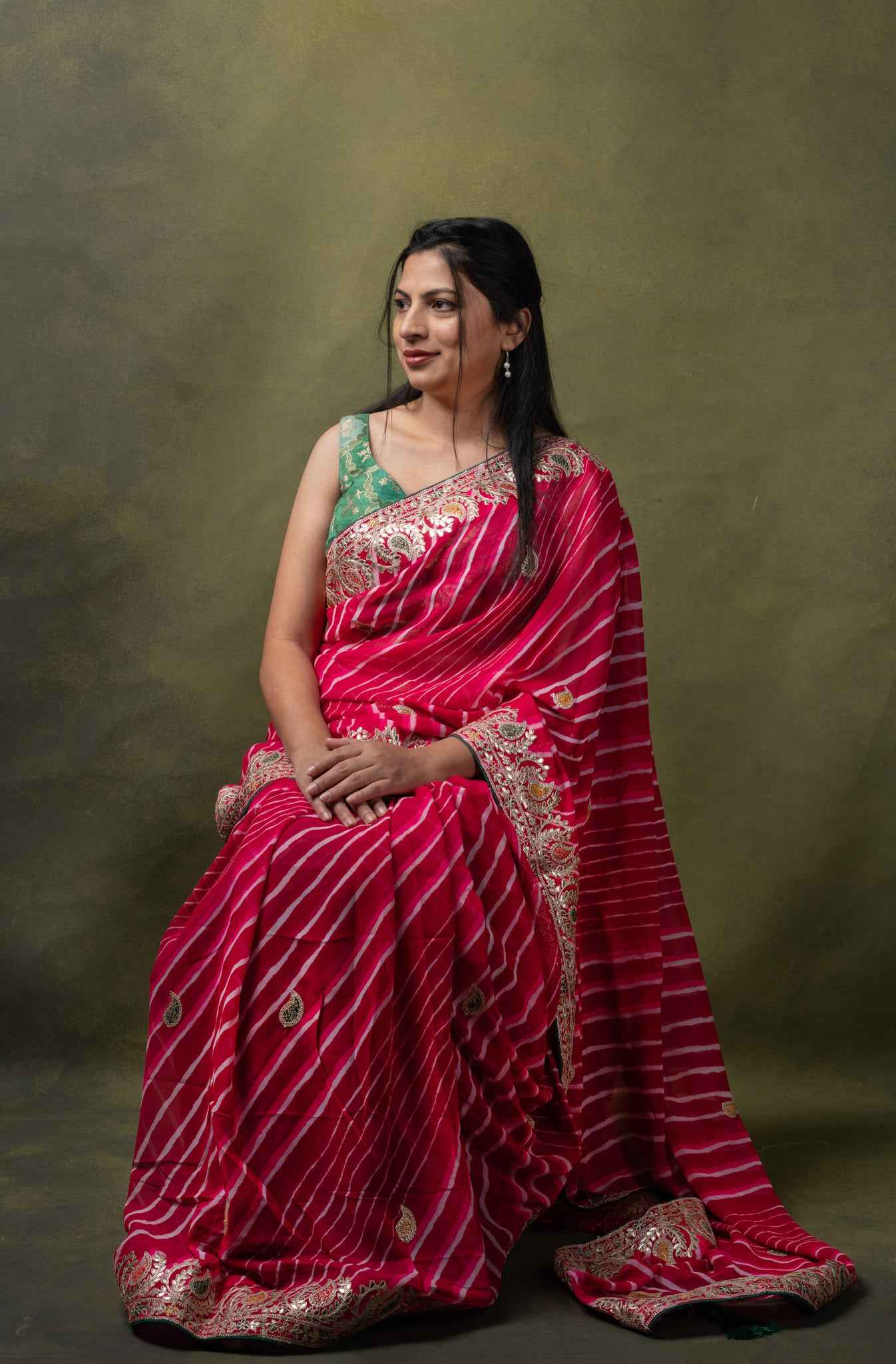 Fuchsia Chiffon Saree with Leheriya Stripes