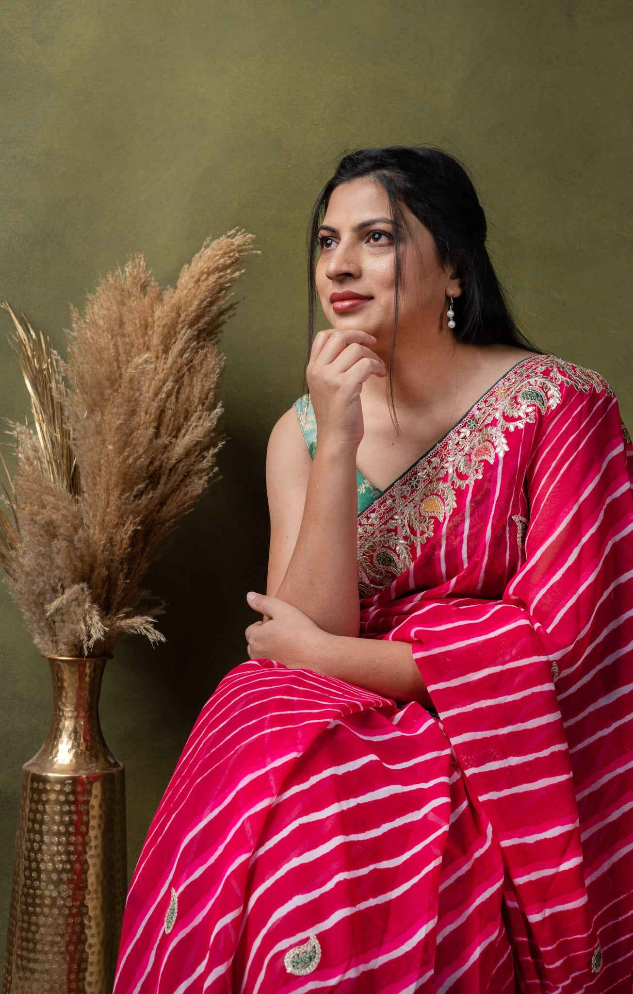 Fuchsia Chiffon Saree with Leheriya Stripes