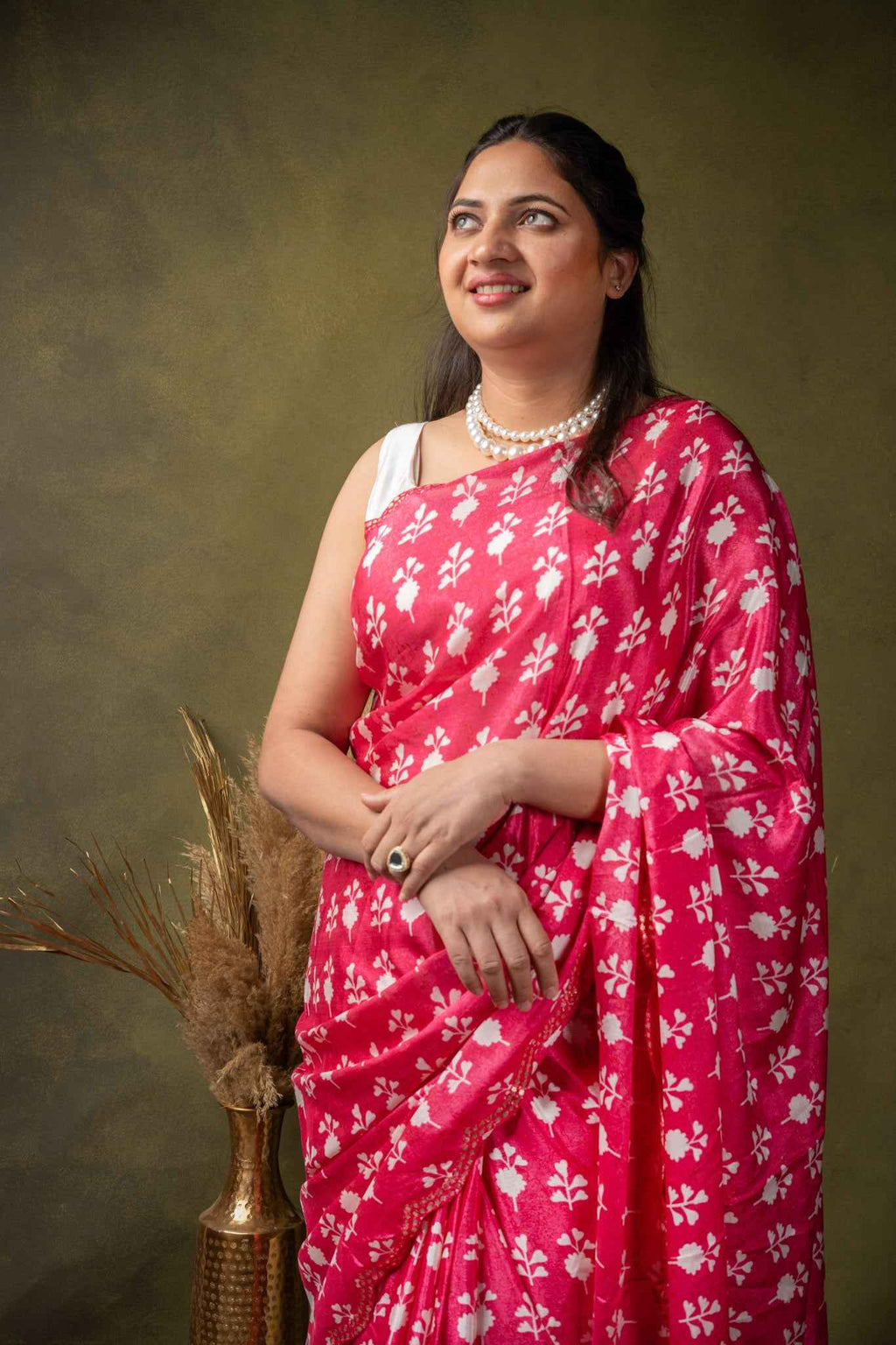 Rose Pink Crepe Silk Saree