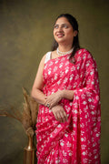 Rose Pink Crepe Silk Saree