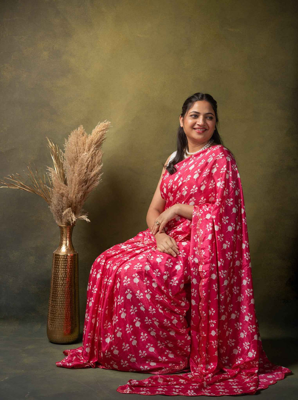 Rose Pink Crepe Silk Saree