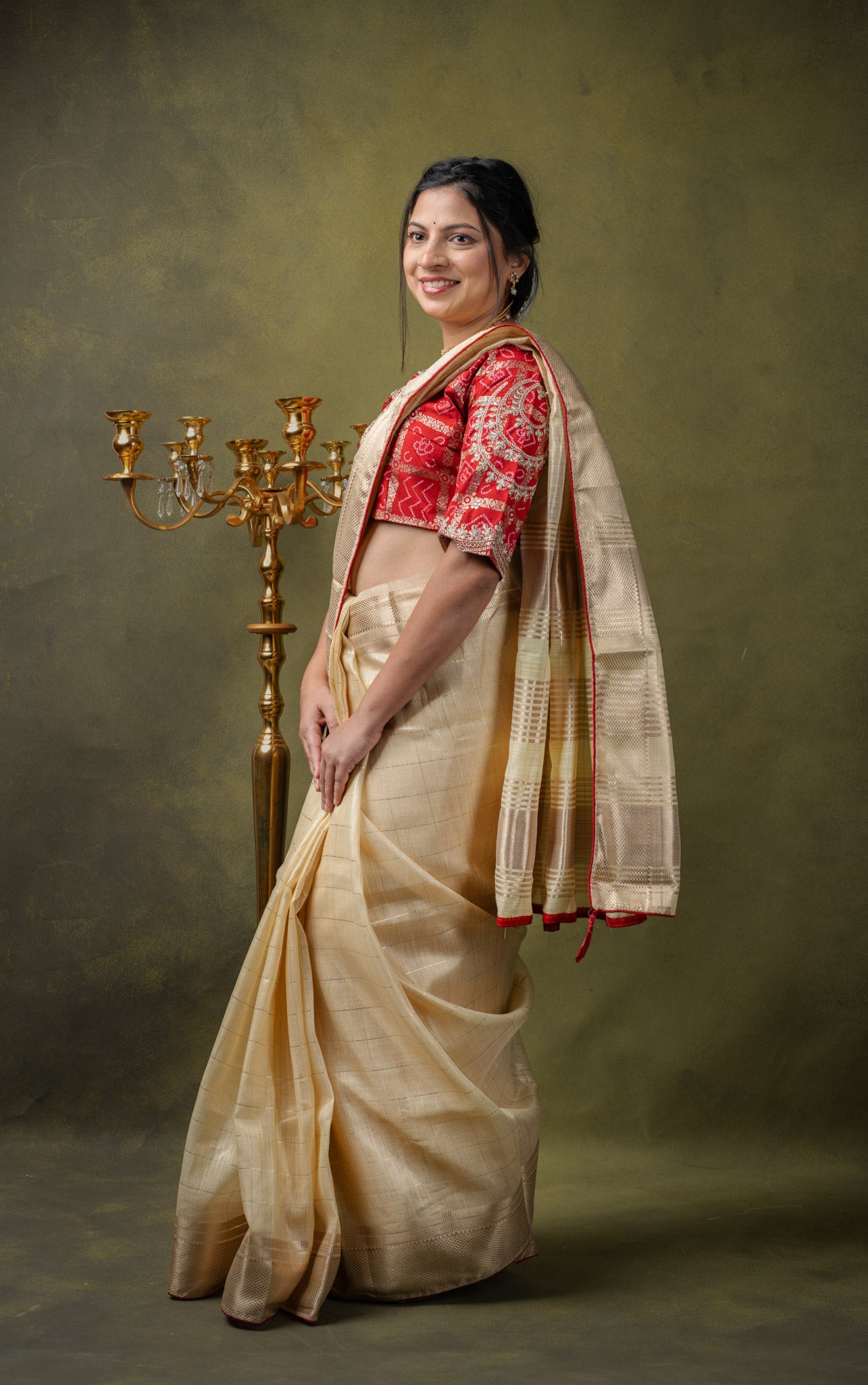 Ivory Bandhani Fusion Saree