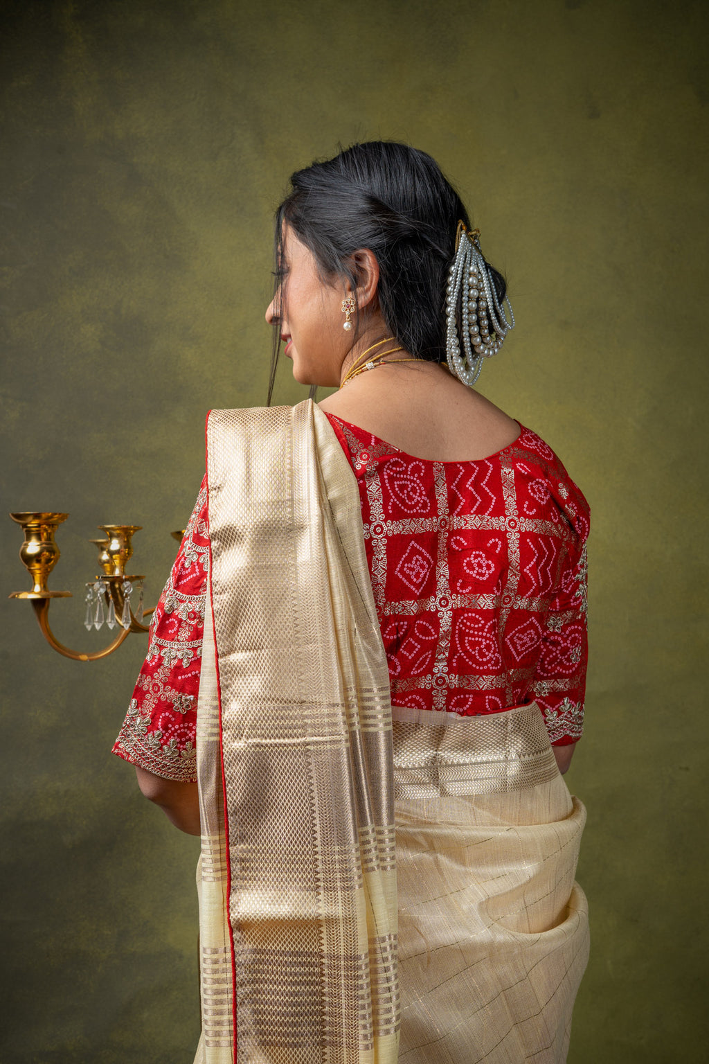 Ivory Bandhani Fusion Saree