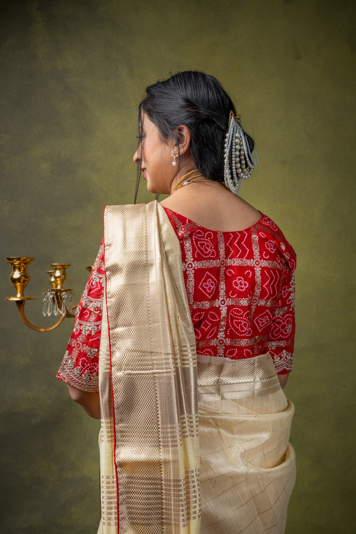 Ivory Bandhani Fusion Saree