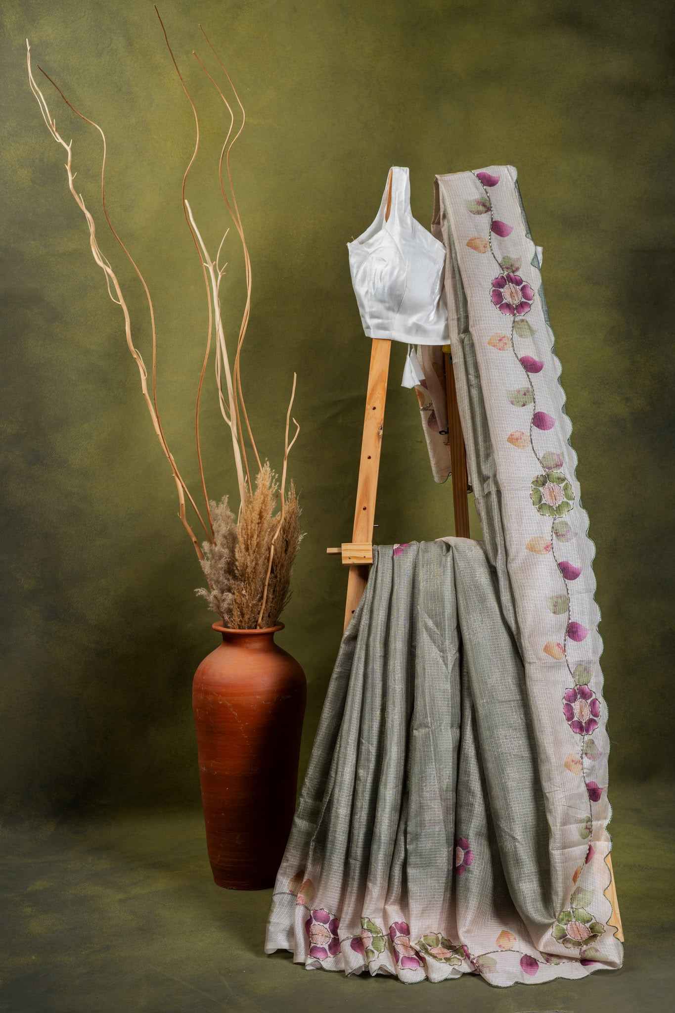 Sage Green Cotton Saree with Ombre Finish