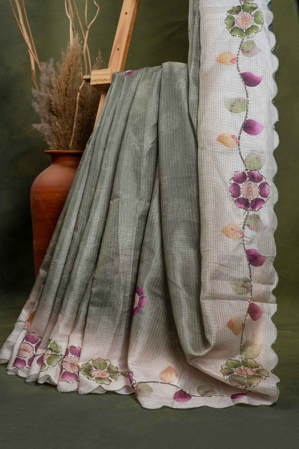 Sage Green Cotton Saree with Ombre Finish