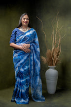 Blue Shibori Organza Saree