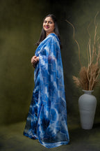 Blue Shibori Organza Saree