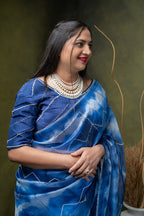 Blue Shibori Organza Saree