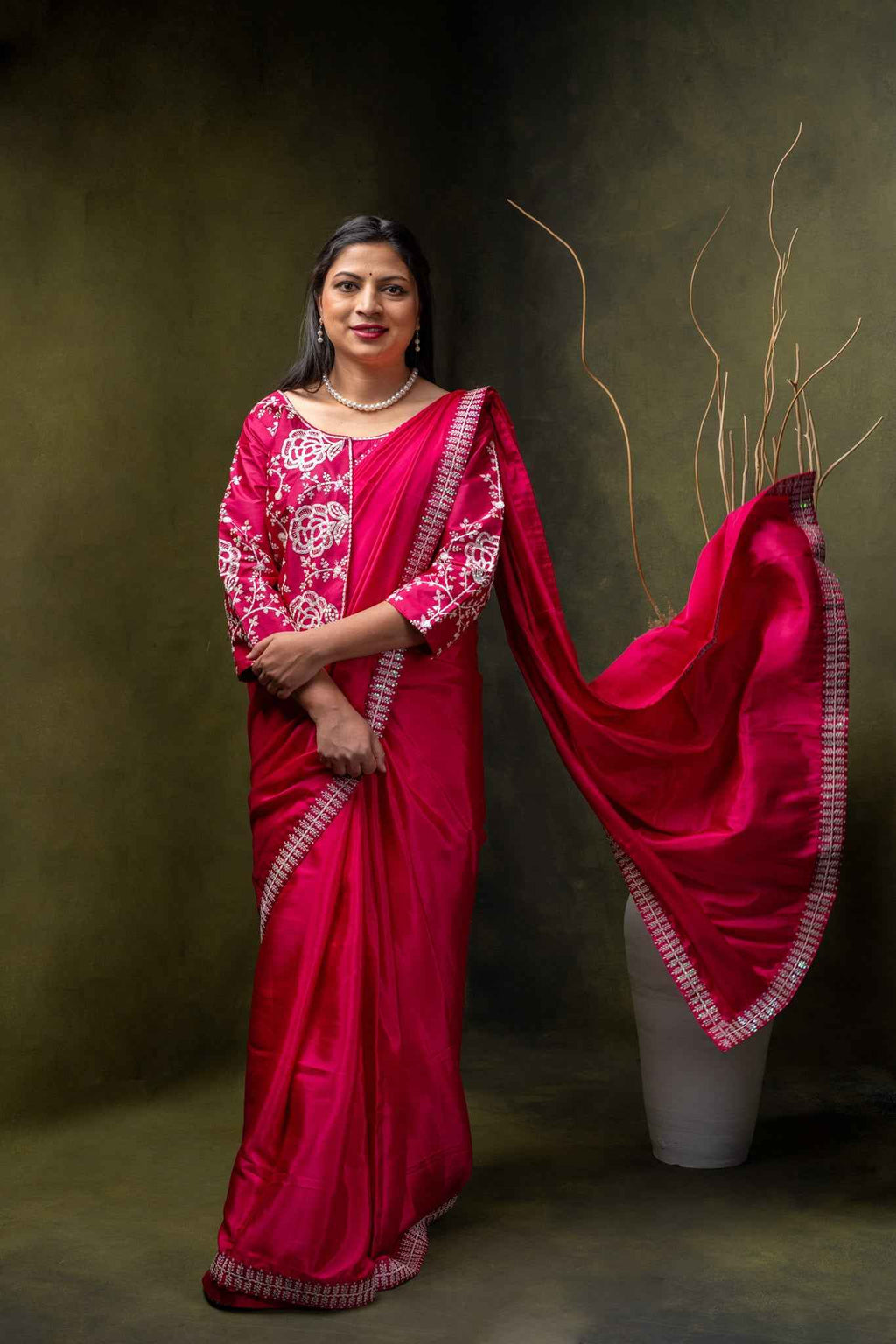 Magenta Crepe Silk Saree with Jacket Blouse