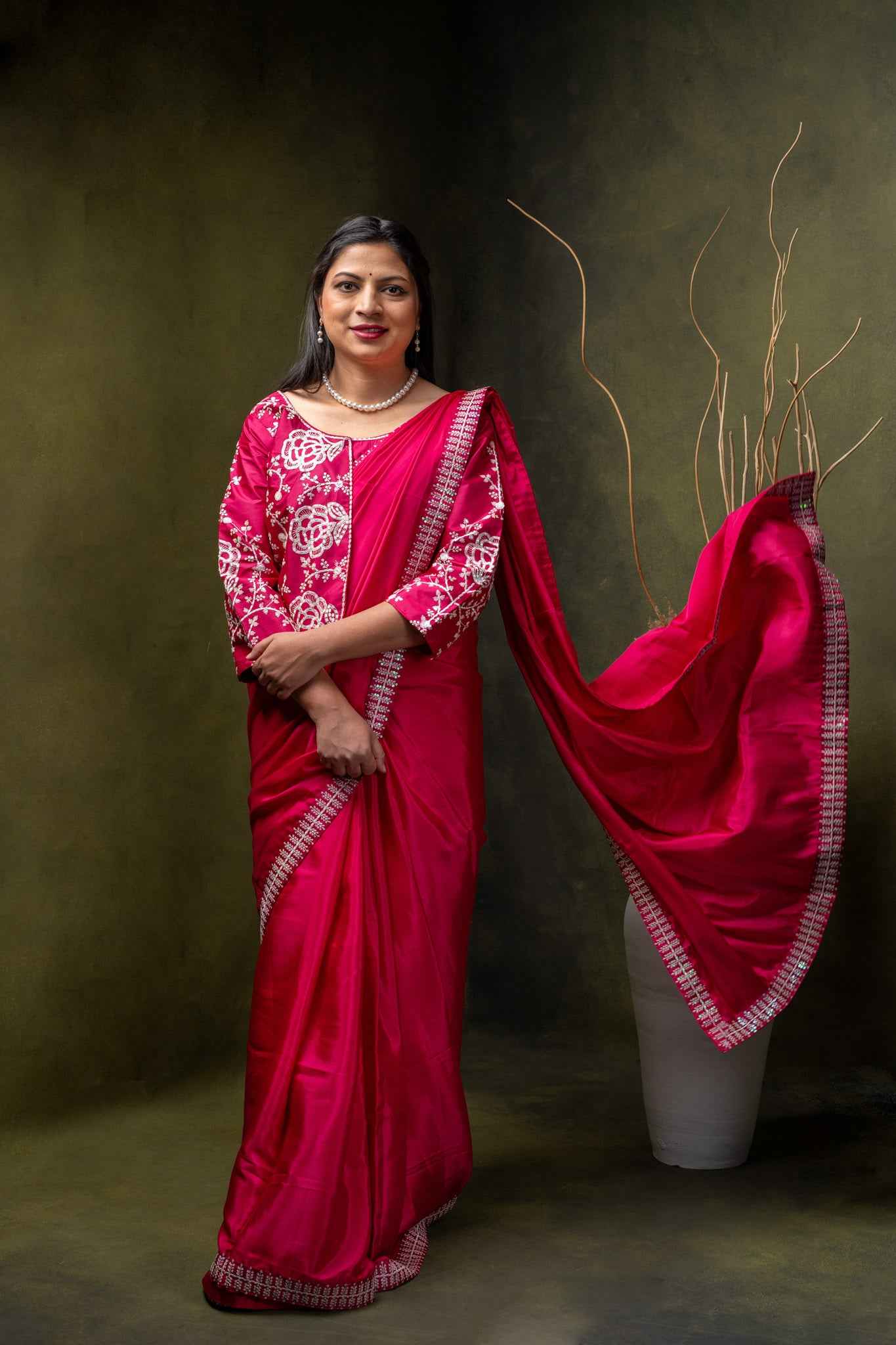 Magenta Crepe Silk Saree with Jacket Blouse