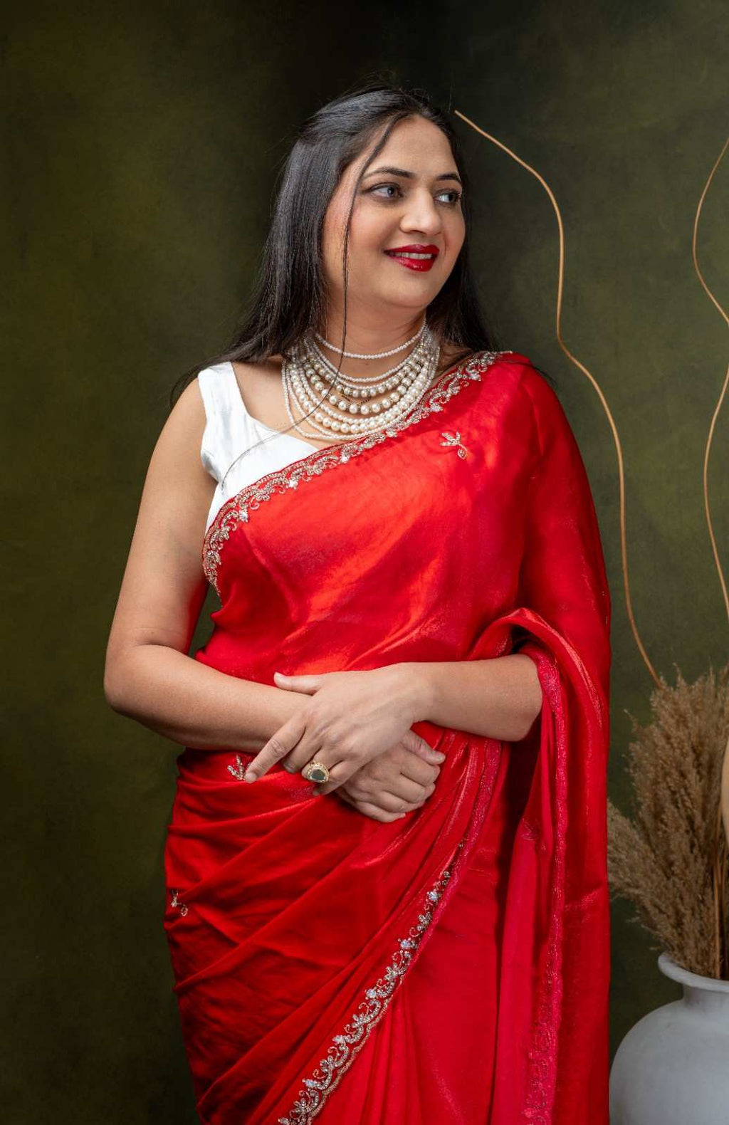 Metallic Silver Silk Saree with Sleek Drape