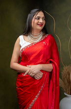 Metallic Silver Silk Saree with Sleek Drape
