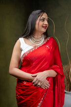 Metallic Silver Silk Saree with Sleek Drape