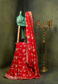 Scarlet Banarasi Silk Saree with Gold Zari Buttas