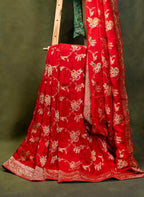 Scarlet Banarasi Silk Saree with Gold Zari Buttas